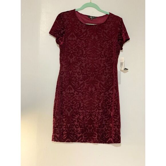 Jump Apparel Burgundy Red Burnout Velvet Sleeveless round Neck Sheath Dress L - Picture 4 of 12